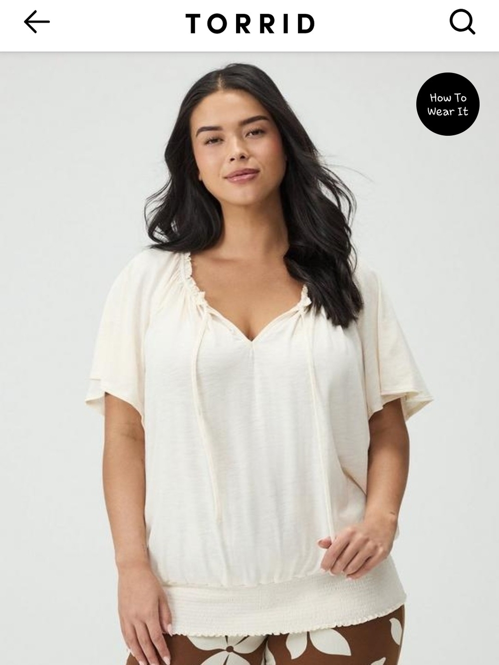 Torrid Cream Tie-Front Peasant Top